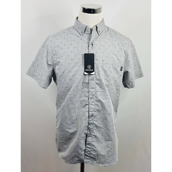 NWT Molokai Surf Co Large Hawaiian Shirt Red Blue Fish on Gray Short Sleeve - Picture 2 of 4